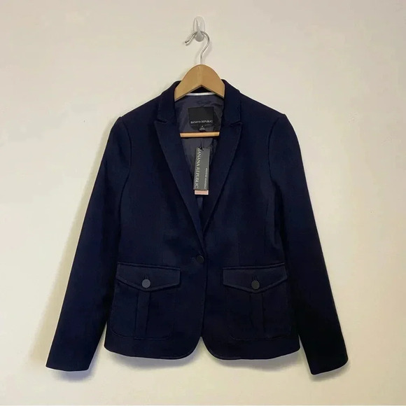 Banana Republic Navy Blue Stretch Utility Jacket Sz 4 - Picture 1 of 8